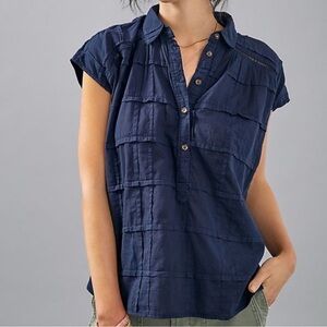 Pilcro Anthropologie Navy Boxy Button Down size XS 100% cotton